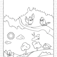 Printable Birds in the Village Coloring Page 7 printable birds in the village coloring page