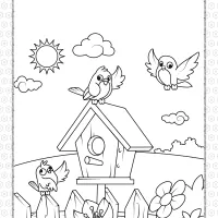 Printable Birds near a Birdhouse Coloring Page 19 printable birds near a birdhouse coloring page