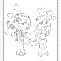 printable boy and girl valentines day coloring page