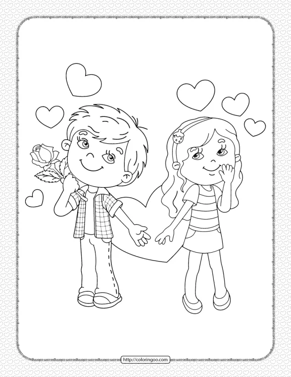 Printable Boy and Girl Valentine's Day Coloring Page 1 printable boy and girl valentines day coloring page