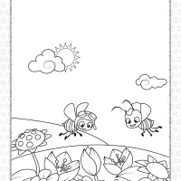 Two Bees Fly Over a Flowering Meadow Coloring Page 26 two bees fly over a flowering meadow coloring page
