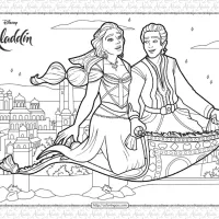 Aladdin and Jasmine on Magic Carpet Coloring Page 10 aladdin and jasmine on magic carpet coloring page