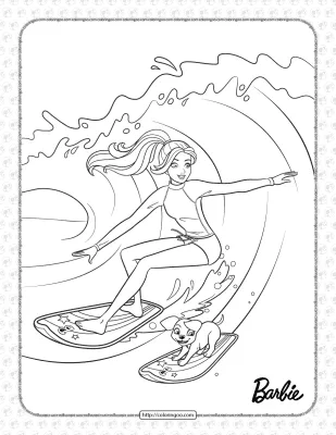 Free Printables Barbie Surfer Coloring Page