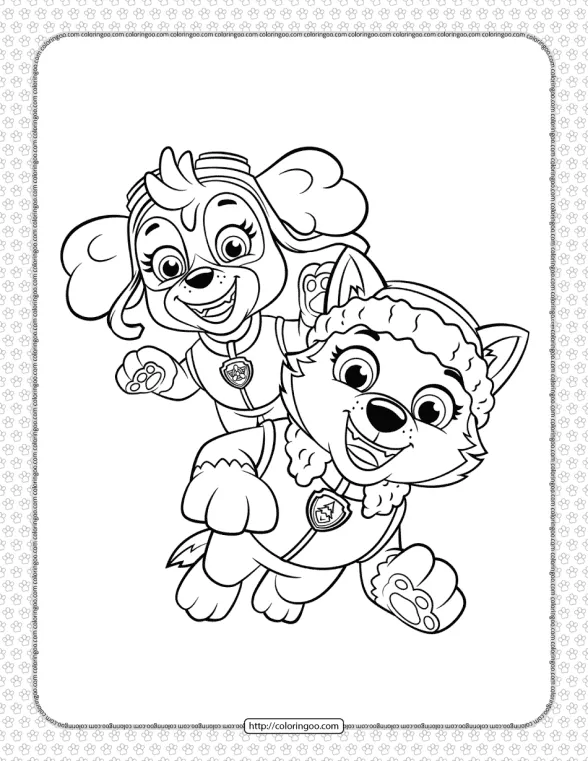 Paw Patrol Skye and Everest Coloring Page 1 paw patrol skye and everest coloring page