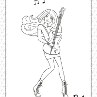 printable barbie playing guitar coloring page