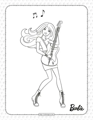 Printable Barbie Playing Guitar Coloring Page