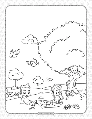 Printable Boy and Girl on a Picnic Coloring Page