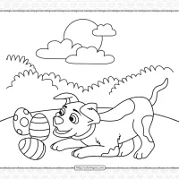 Printable Dog Playing with Easter Eggs Coloring Page 12 printable dog playing with easter eggs coloring page