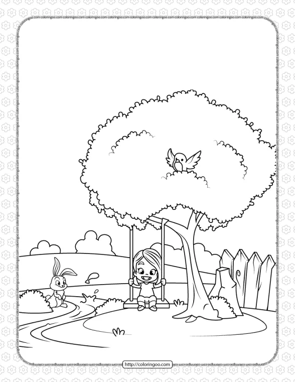 Printable Girl on a Swing Coloring Page 1 printable girl on a swing coloring page