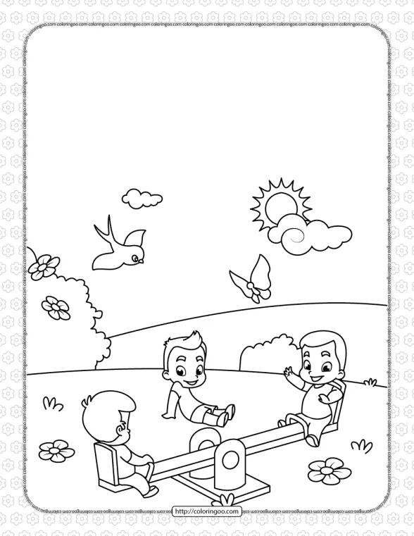 printable kids play at seesaw coloring page
