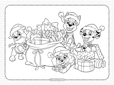 Printable Paw Patrol Christmas Gifts Coloring Page