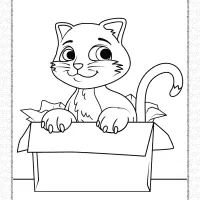 free printable cat in the box coloring page