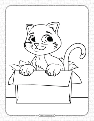 Free Printable Cat in the Box Coloring Page