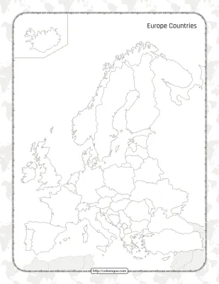 Printable Blank Map of the Europe Countries Worksheet