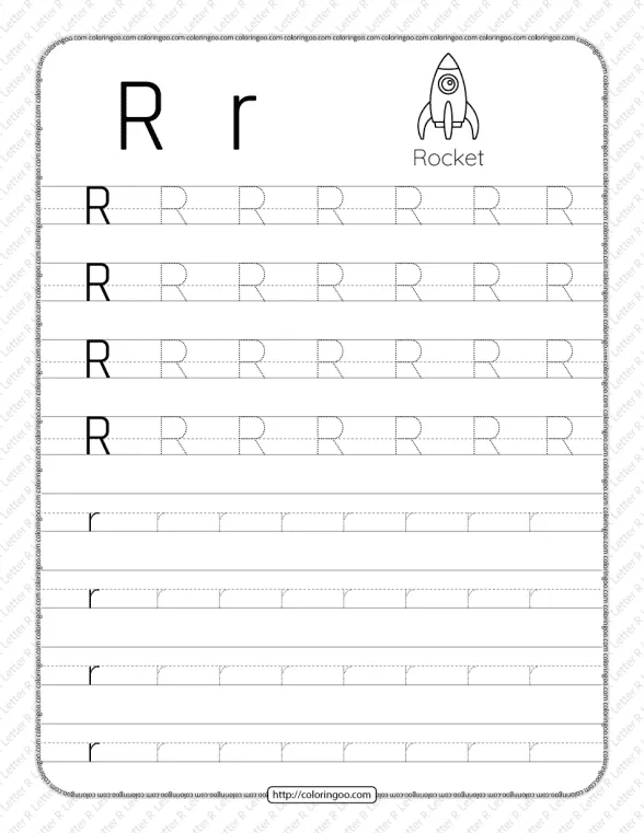 printable dotted letter r tracing pdf worksheet