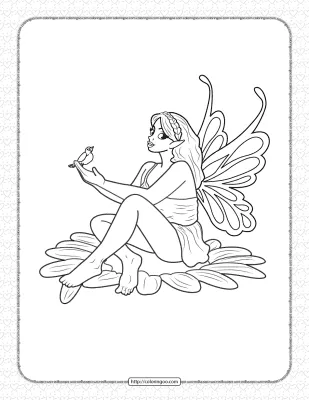 Printable Fairy on Flower Coloring Page