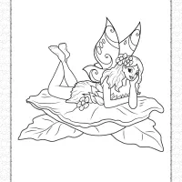 printable fairy on leaf coloring page
