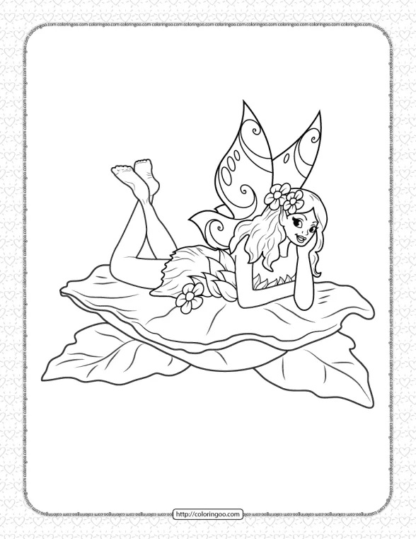 Printable Fairy on Leaf Coloring Page 1 printable fairy on leaf coloring page