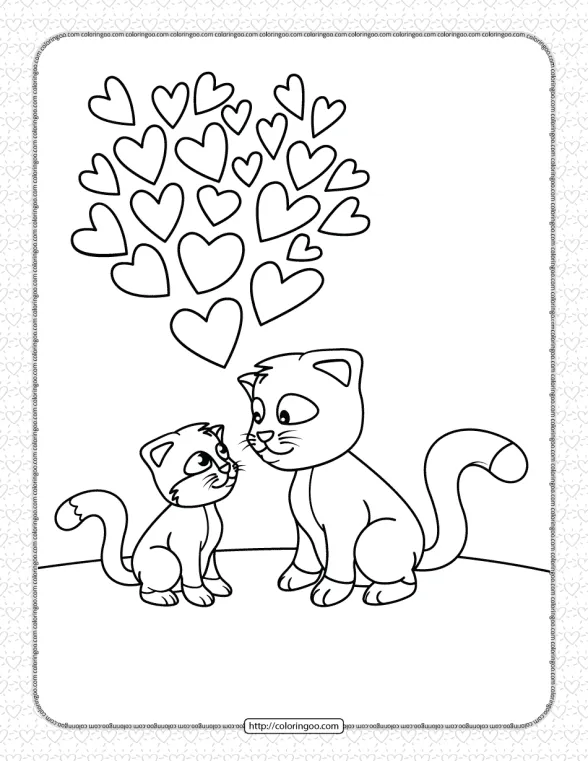 Printable Love of Cats Coloring Page 1 printable love of cats coloring page