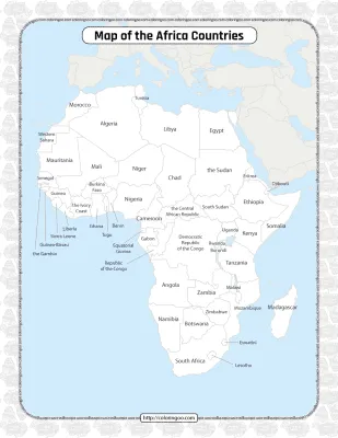 Printable Map of the Africa Countries Worksheet