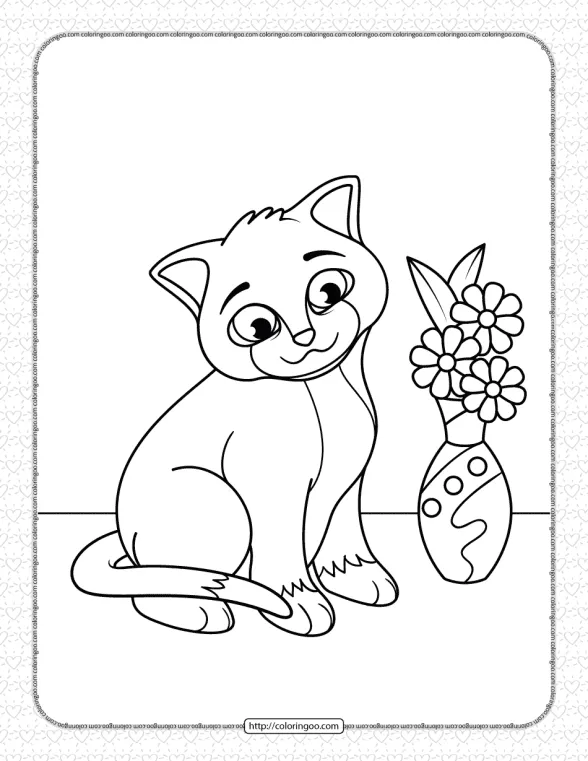Printable the Cat next to the Vase Coloring Page 1 printable the cat next to the vase coloring page