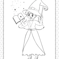 printable the witch doing magic coloring sheet