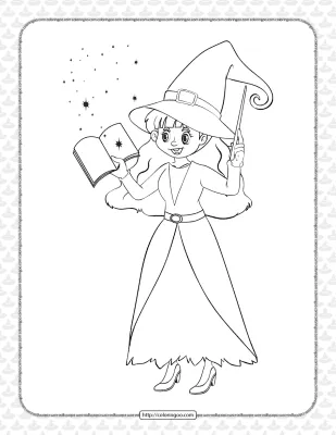Printable The Witch Doing Magic Coloring Sheet