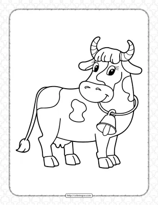 Printable Cow with a Bell Coloring Page