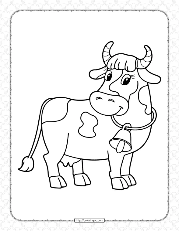Printable Cow with a Bell Coloring Page 1 printable cow with a bell coloring page