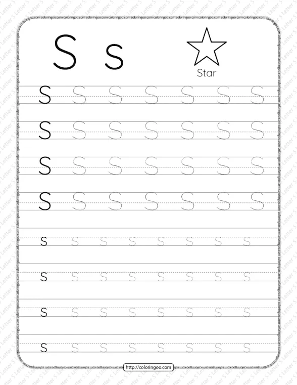 Printable Dotted Letter S Tracing Pdf Worksheet 1 printable dotted letter s tracing pdf worksheet