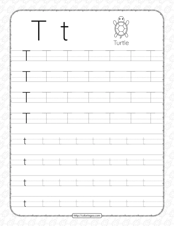 printable dotted letter t tracing pdf worksheet