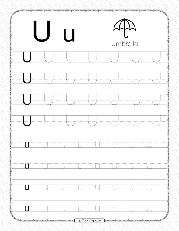 Printable Dotted Letter U Tracing Pdf Worksheet 1 printable dotted letter u tracing pdf worksheet