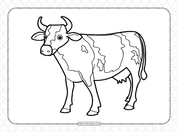 Printable Hand-drawn Cow Coloring Page 1 printable hand drawn cow coloring page