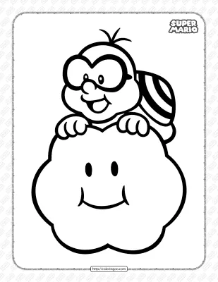 Free Printable Super Mario Lakitu Coloring Page