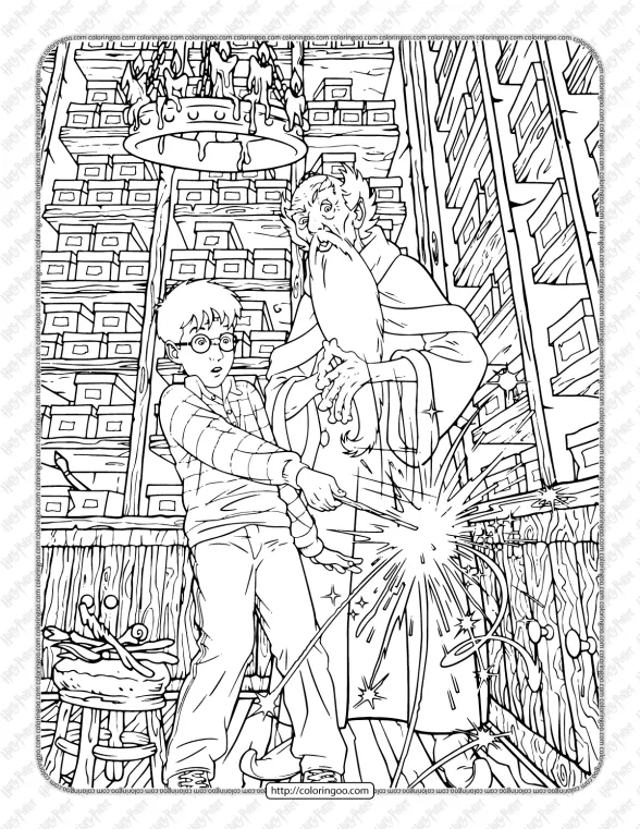 Harry Potter Gets His Wand Coloring Page 1 harry potter gets his wand coloring page