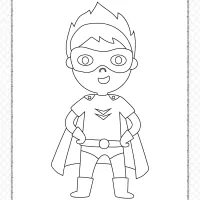 kid wearing superhero costume pdf coloring page