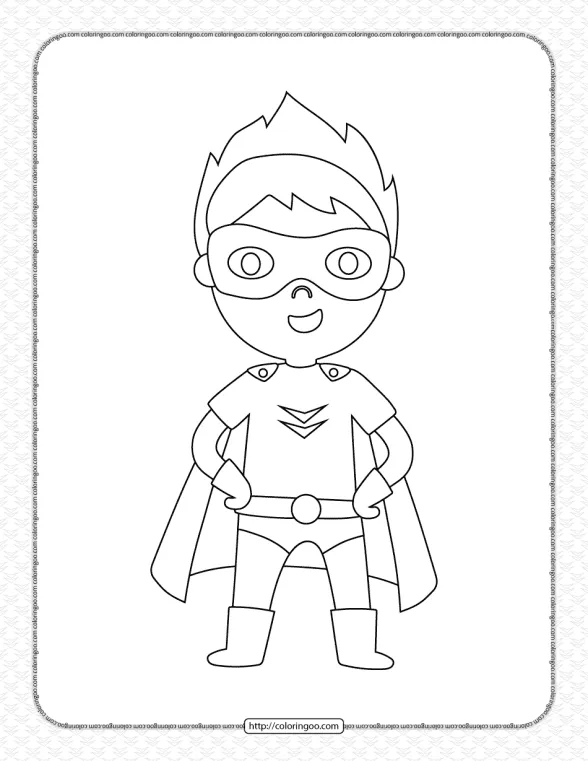 Kid Wearing Superhero Costume Pdf Coloring Page 1 kid wearing superhero costume pdf coloring page
