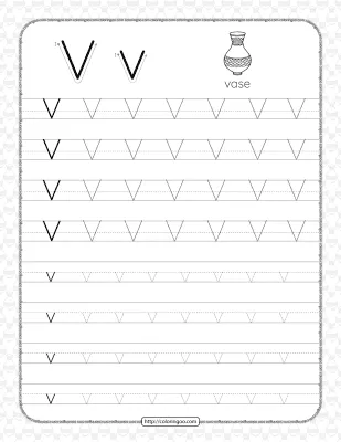 Printable Dotted Letter V Tracing Pdf Worksheet