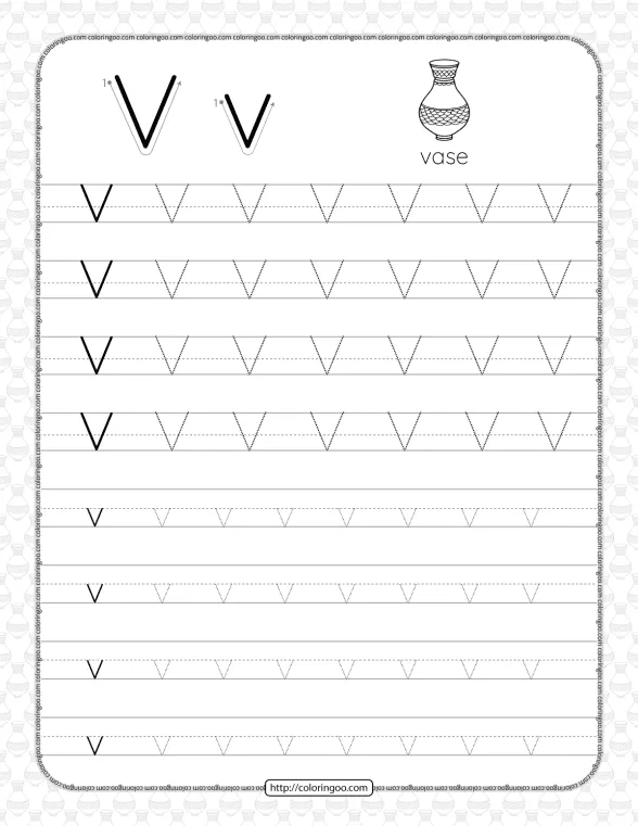 Printable Dotted Letter V Tracing Pdf Worksheet 1 printable dotted letter v tracing pdf worksheet