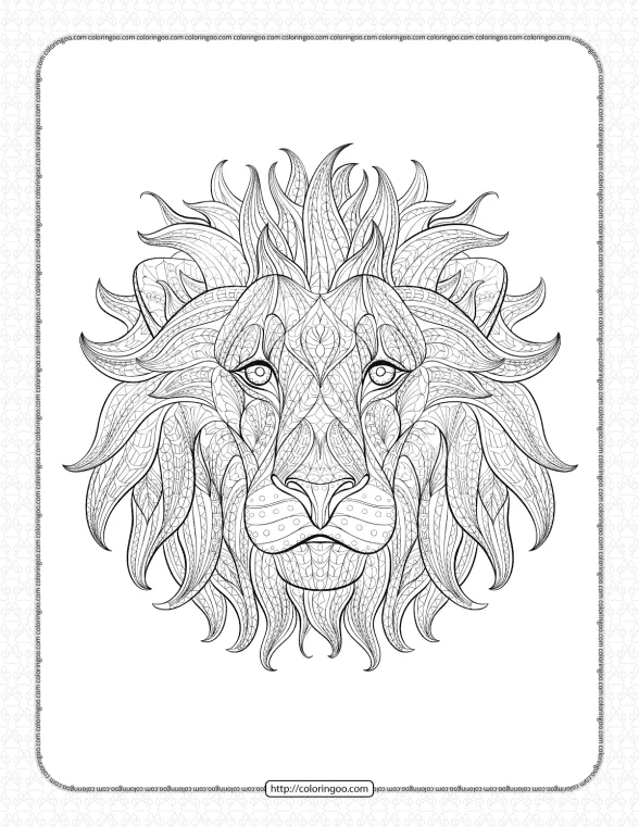 printable lion head coloring book for adults