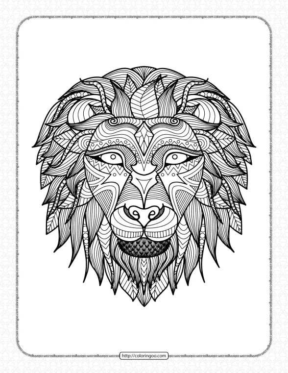 Printable Zentangle Lion Head Coloring Book 1 printable zentangle lion head coloring book