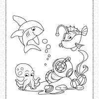 antique divers helmet on sea coloring page