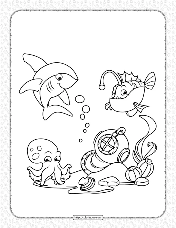 Antique Divers Helmet on Sea Coloring Page 1 antique divers helmet on sea coloring page