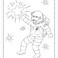 astronaut touching the star coloring page