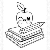 books with smiling apple coloring page