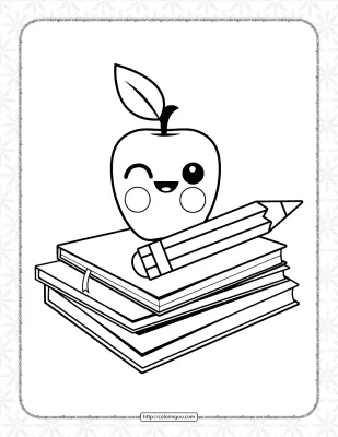 Books with Smiling Apple Coloring Page
