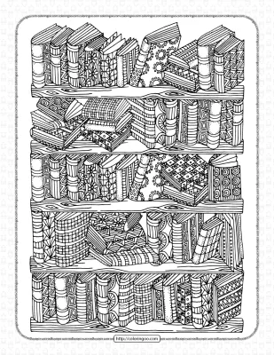 Bookshelf Coloring Page for Adults