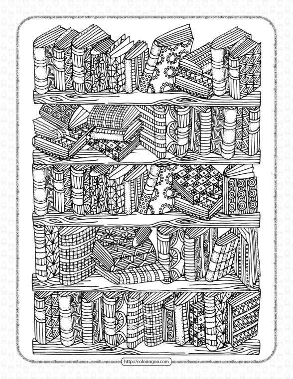 Bookshelf Coloring Page for Adults 1 bookshelf coloring page for adults