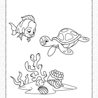 coral reef fish and sea turtle coloring page