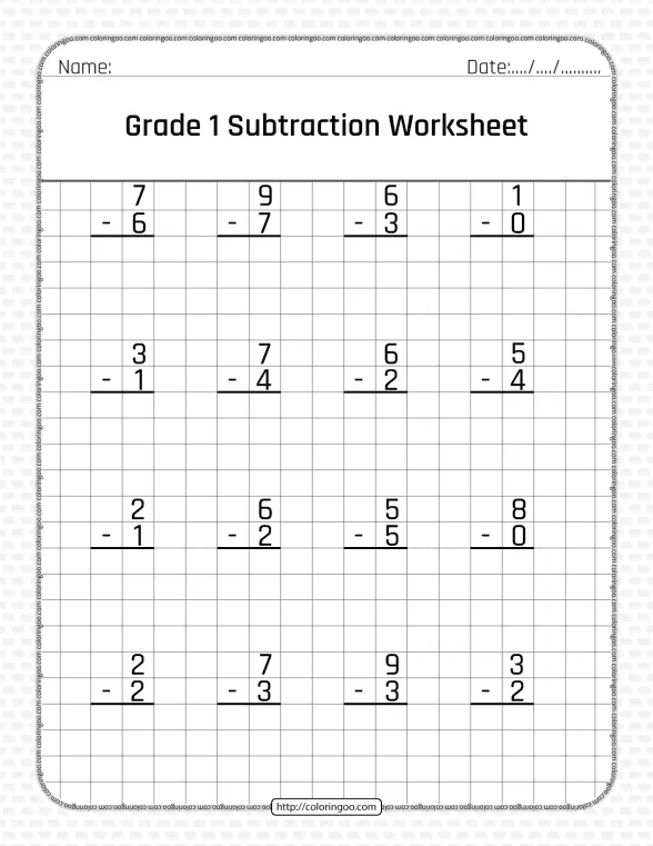 Free Printable Grade 1 Subtraction Pdf Worksheet 1 free printable grade 1 subtraction pdf worksheet